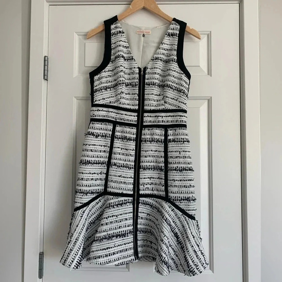 Rebecca Taylor Raffia Tweed Full Front Zip Dress - White/Black - Size 8 - EUC - Picture 4 of 9